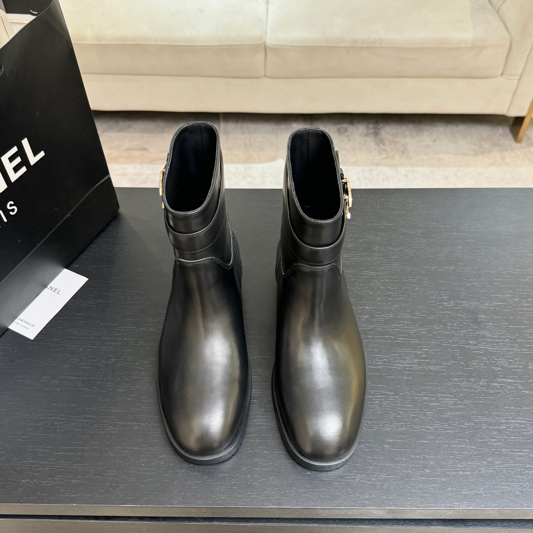 Chanel Black Flat Ankle Boots
