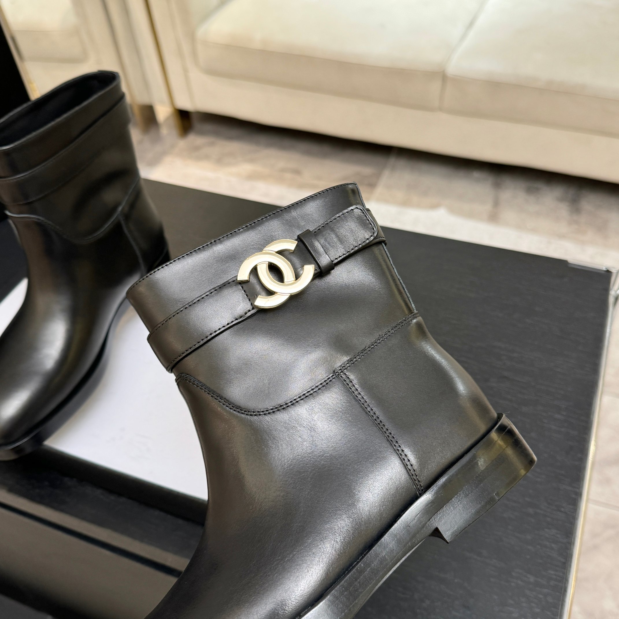 Chanel Black Flat Ankle Boots