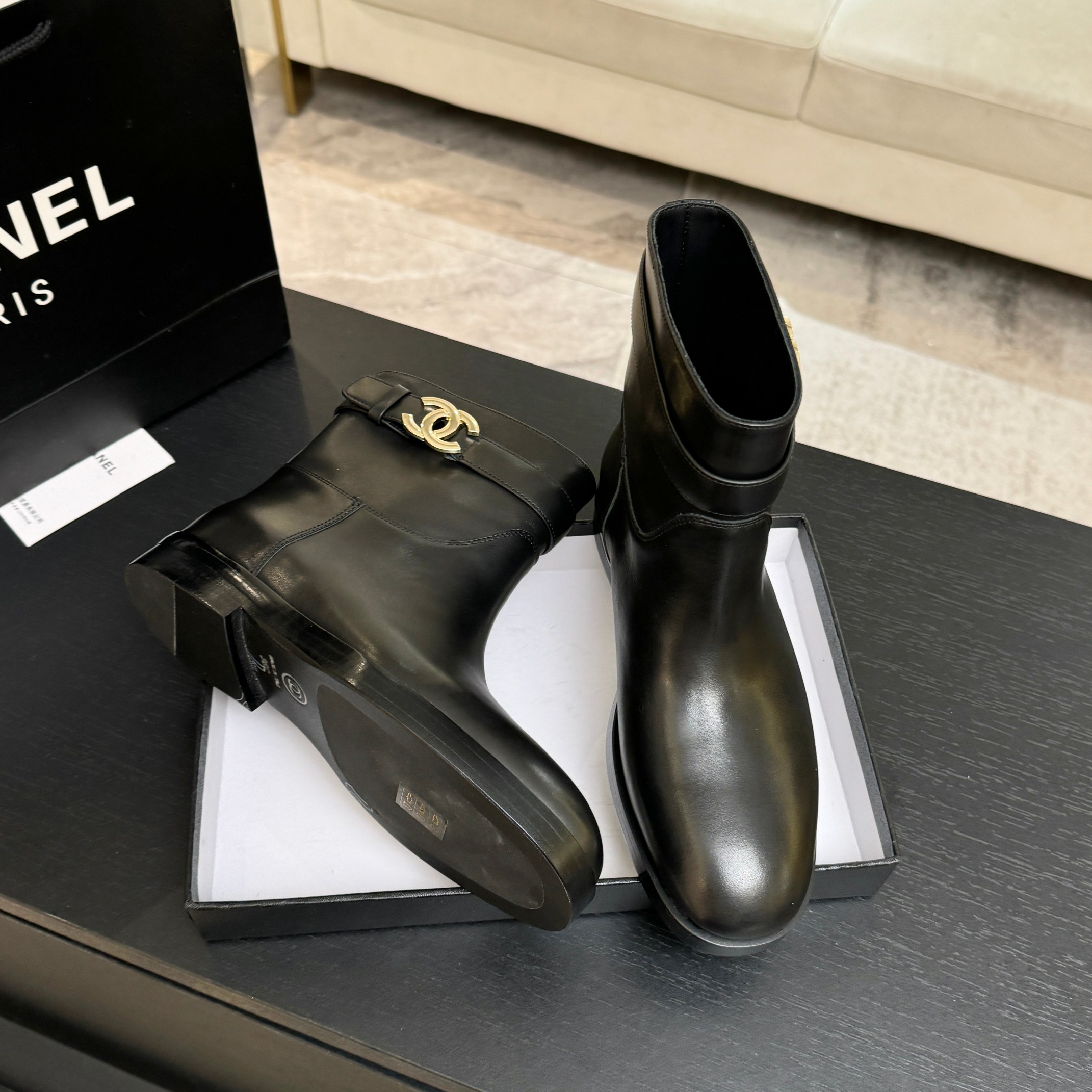 Chanel Black Flat Ankle Boots
