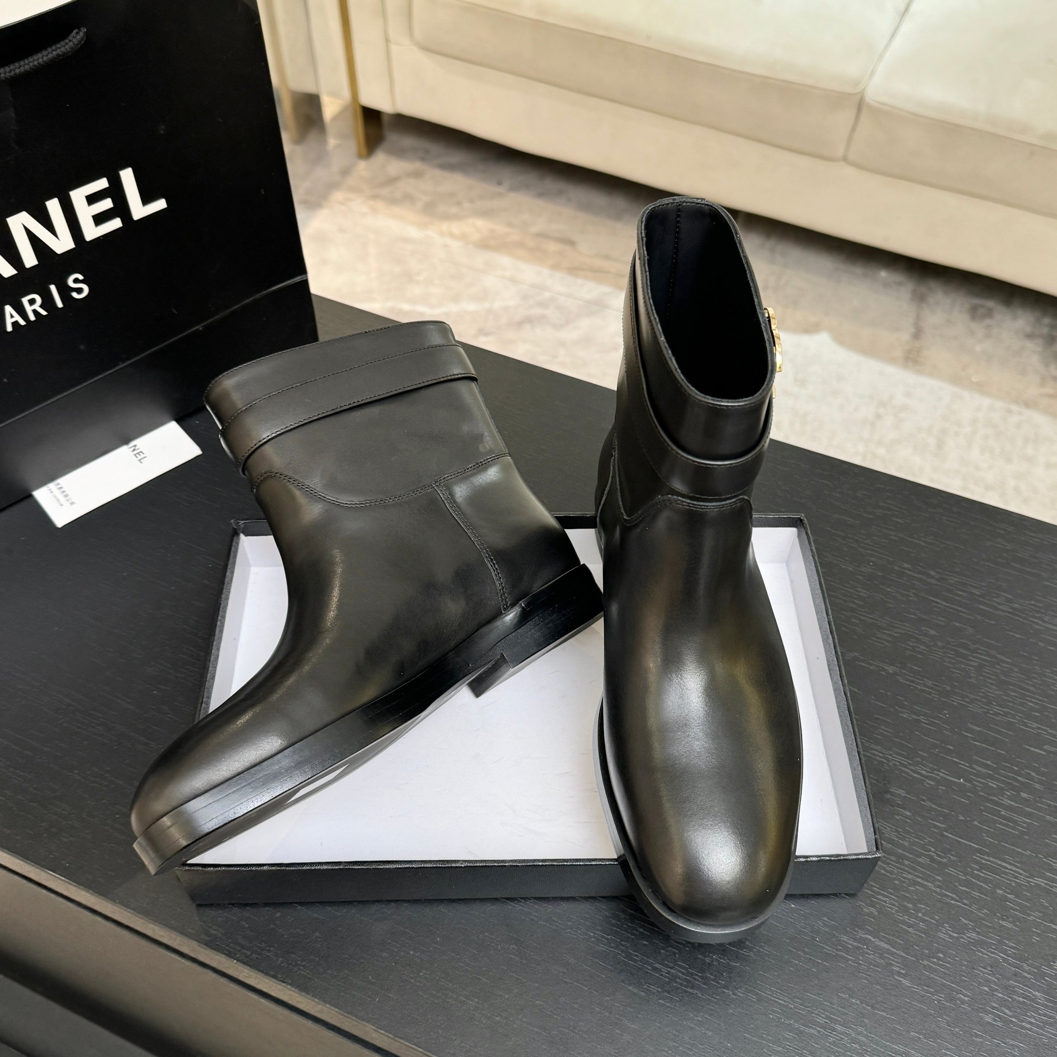 Chanel Black Flat Ankle Boots