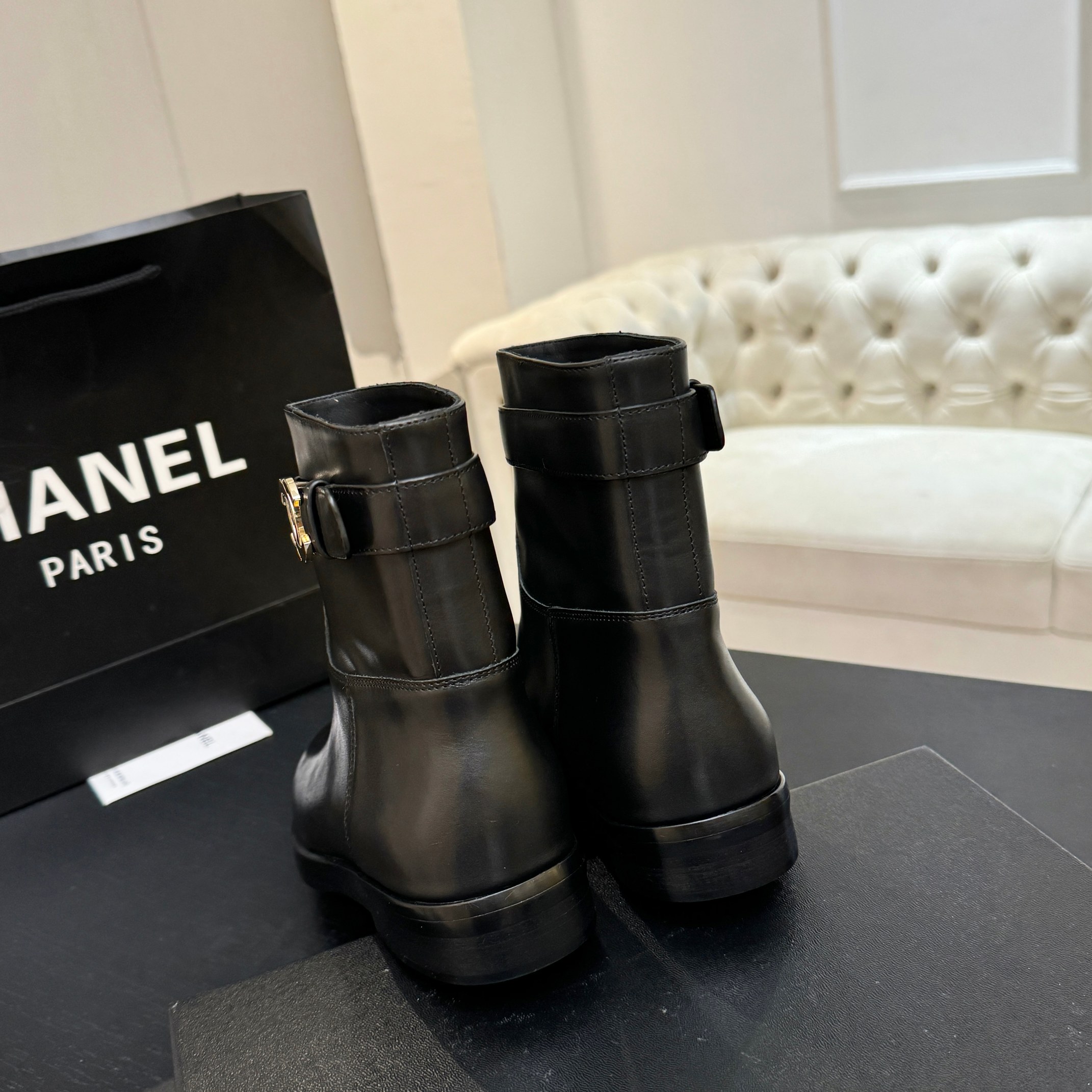 Chanel Black Flat Ankle Boots