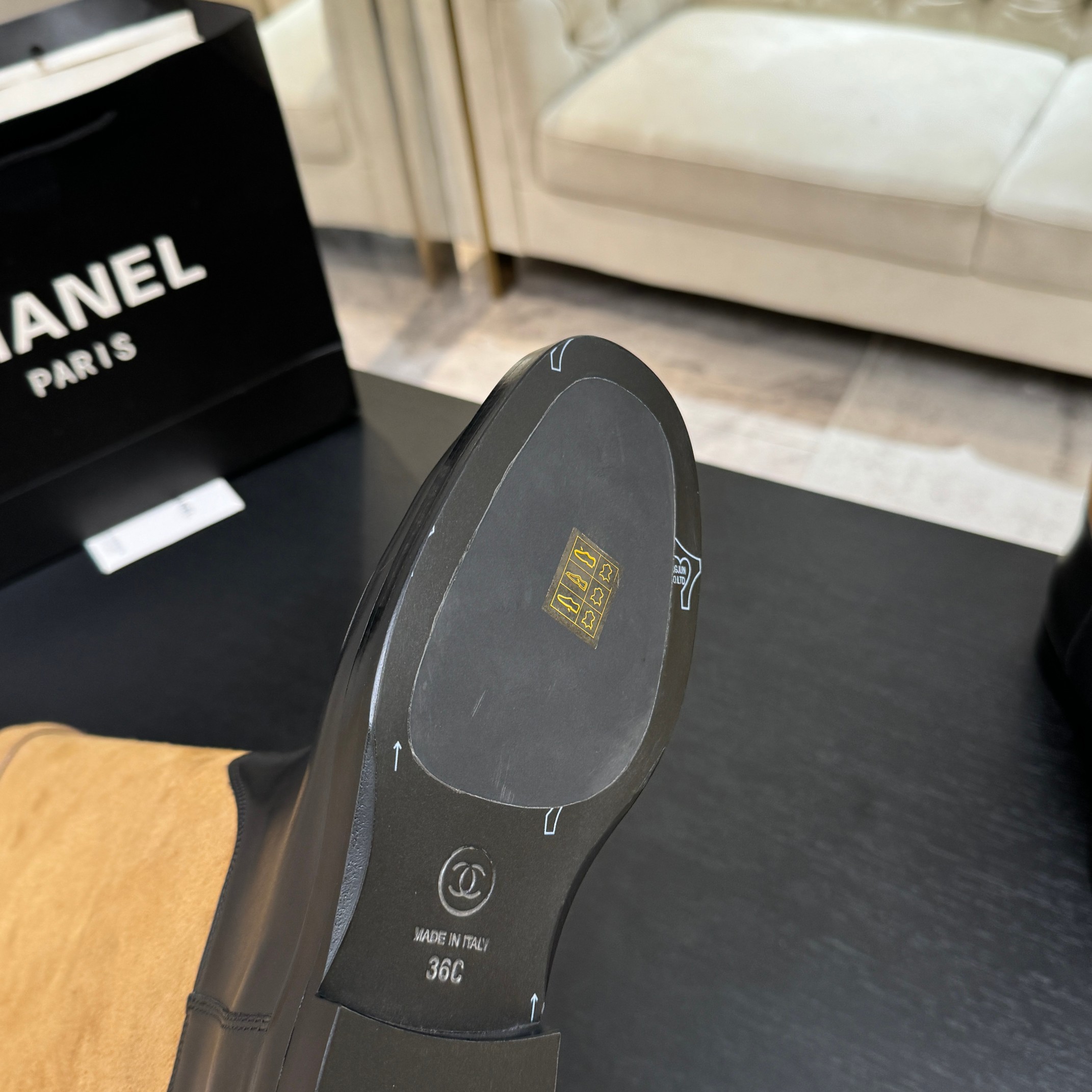 Chanel Brown Suede Black Leather Long Boots