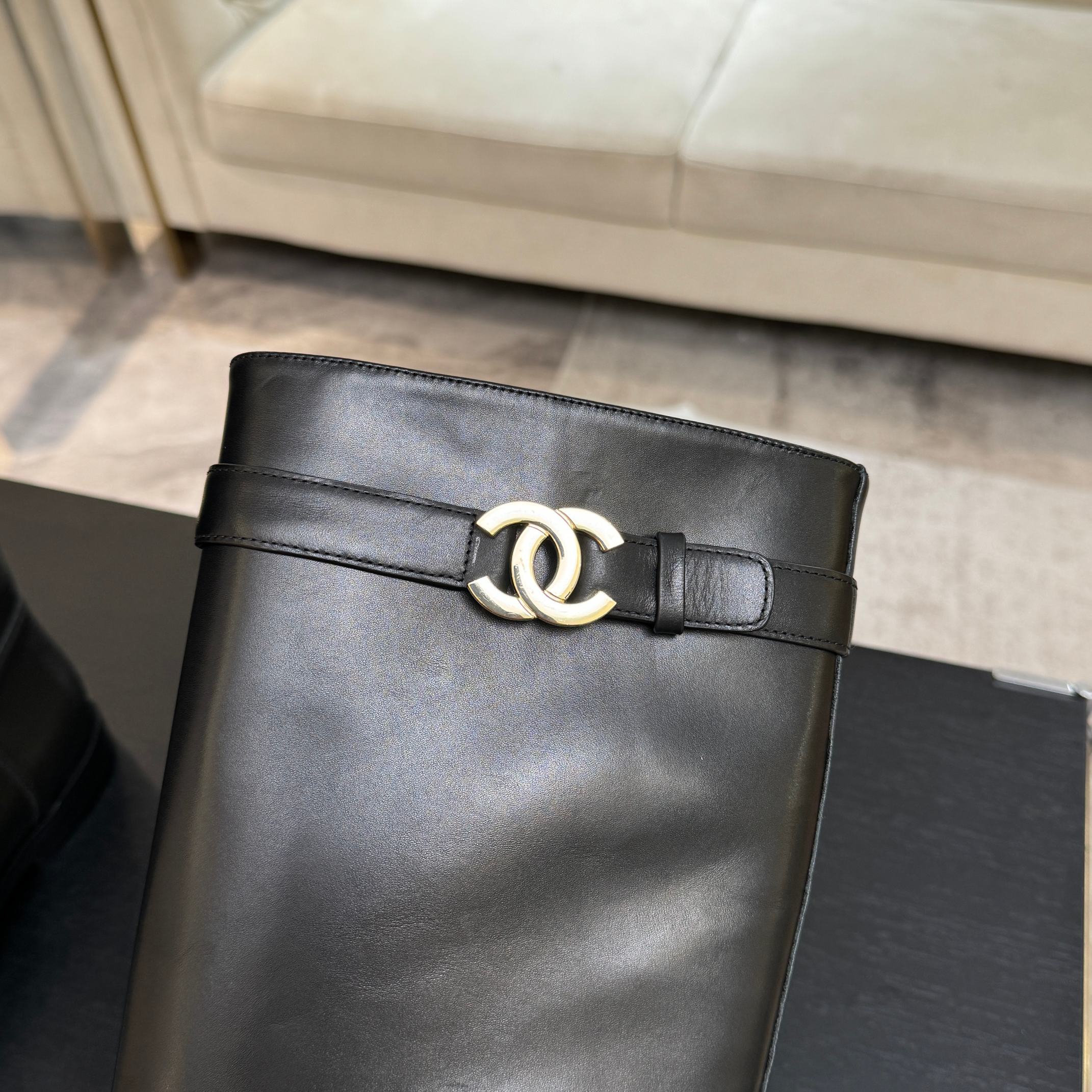 Chanel Black Leather Long Riding Boots