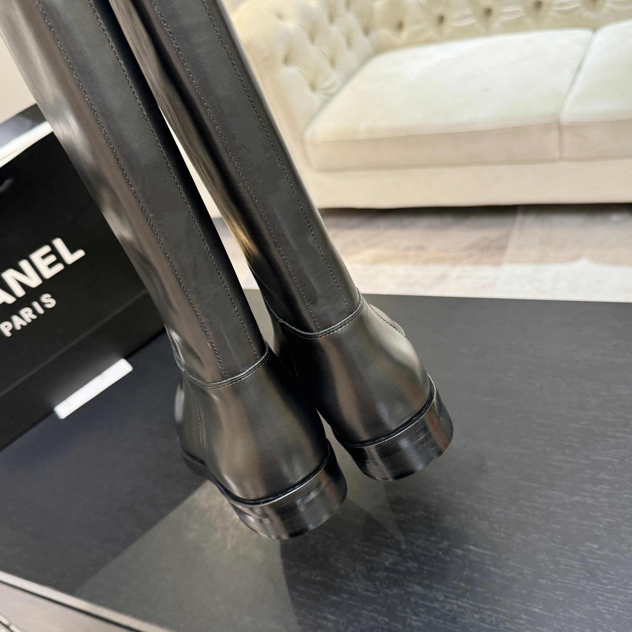Chanel Black Leather Long Riding Boots