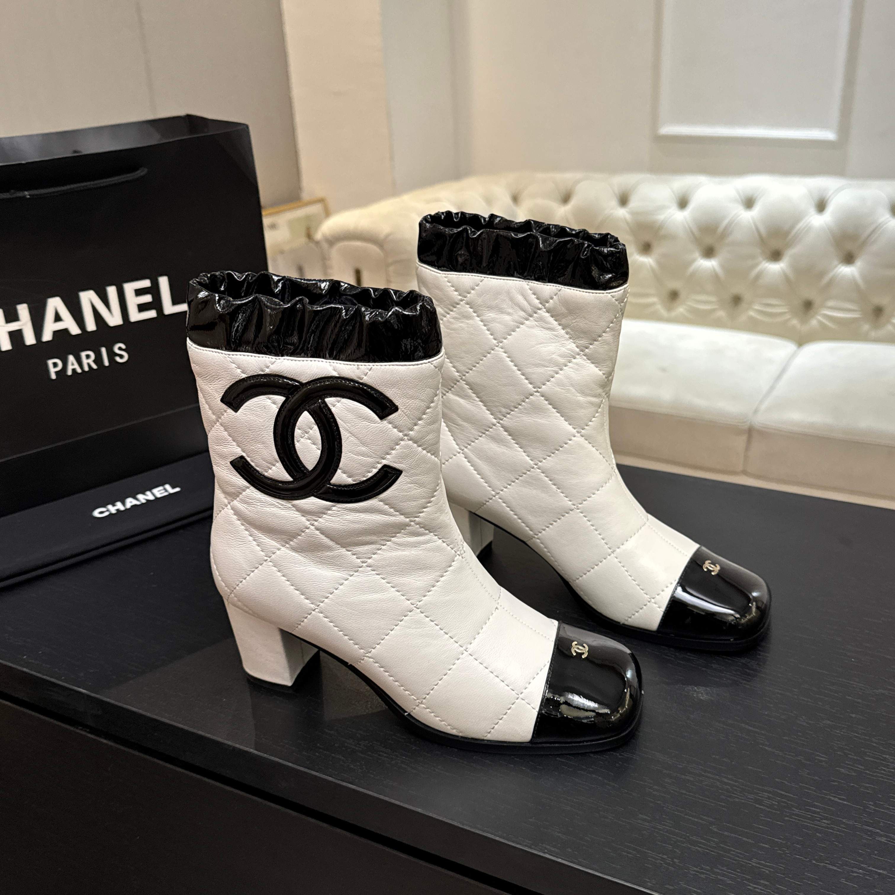 Chanel CC Logo Cap Toe Ankle Boots