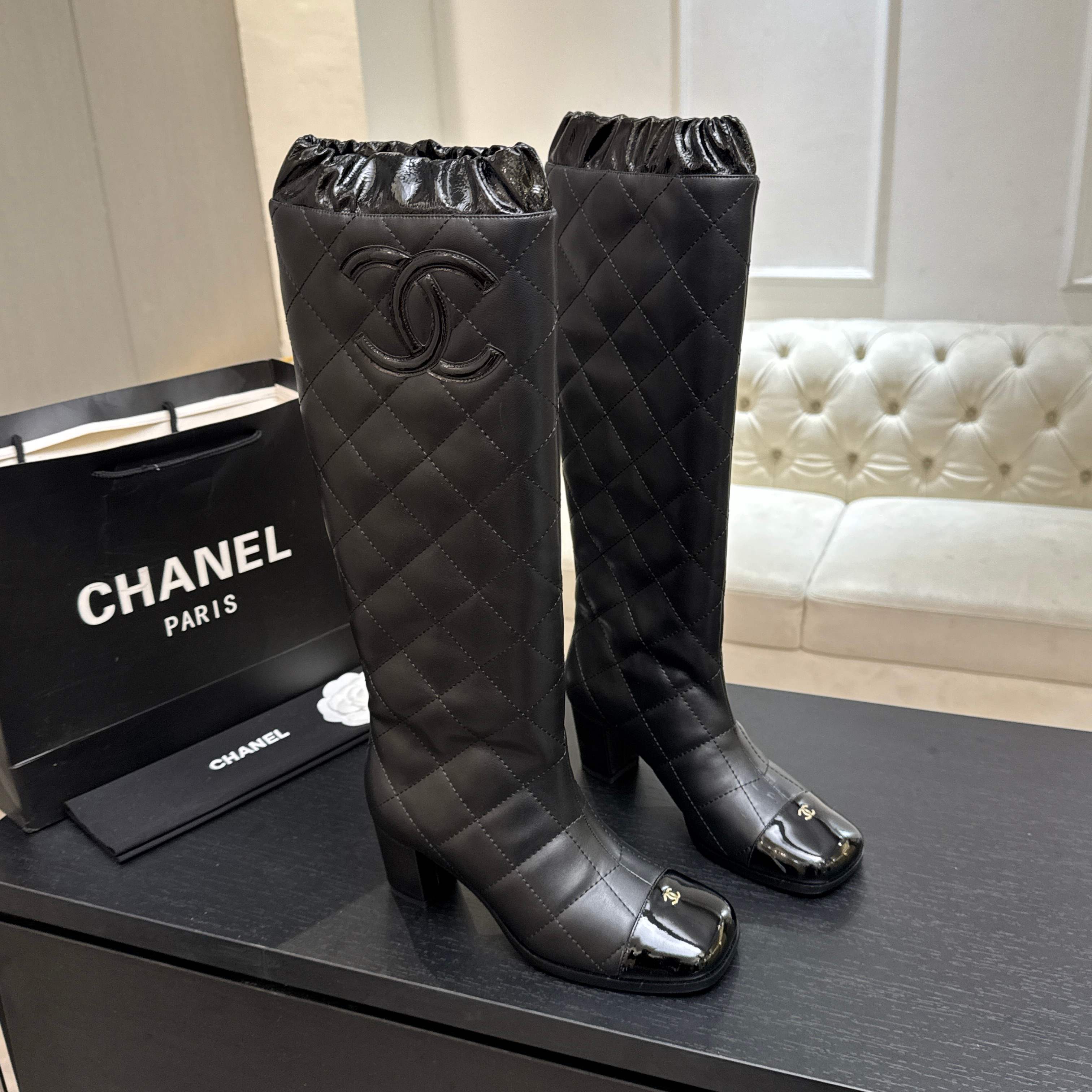 Black Quilted Tall Boots