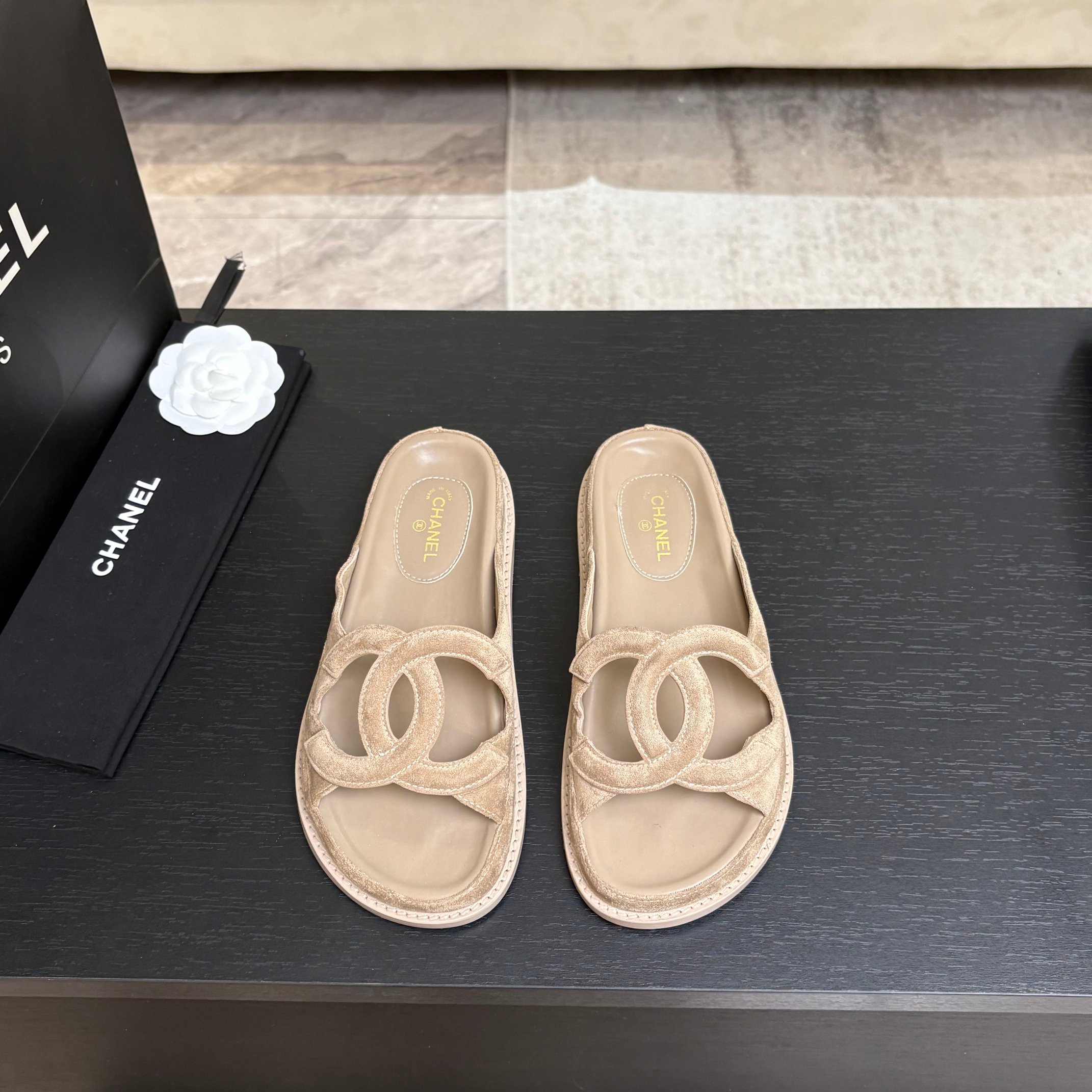 Beige Slide Sandals