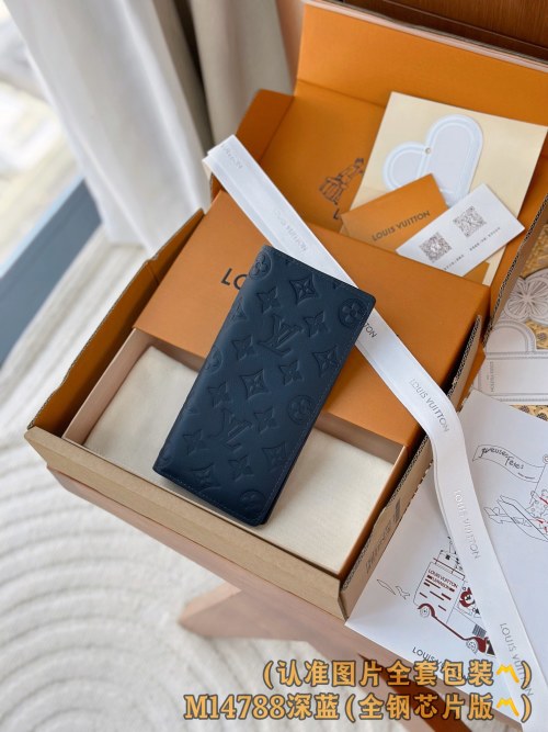 Louis Vuitton Brazza Wallet Monogram Shadow Leather - Navy Blue