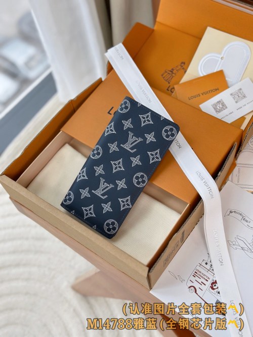 Louis Vuitton Brazza Wallet Monogram Shadow Leather - Blue 1 Louis Vuitton Brazza Wallet Monogram Shadow Leather - Blue