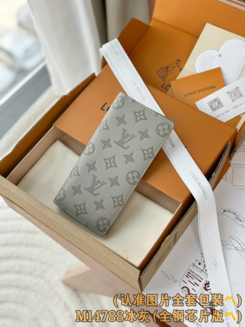 Louis Vuitton Brazza Wallet Monogram Shadow Leather Ice Grey M14788 1 Louis Vuitton Brazza Wallet Monogram Shadow Leather Ice Grey M14788