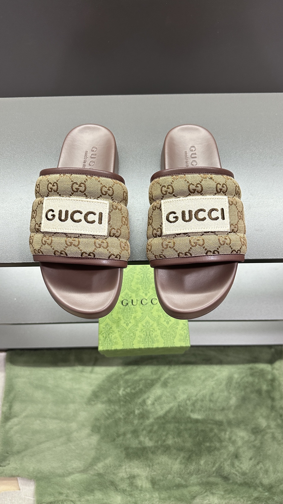 Gucci Réplicas
 Zapatos Pantuflas Beige Bordado Universal para hombres y mujeres Poliéster Caucho Pantalones deportivos