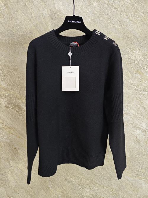 Chanel Wool Blend Sweater with Iconic CC Button Detail - Luxury Knitwear 1 Chanel Wool Blend Sweater with Iconic CC Button Detail - Luxury Knitwear