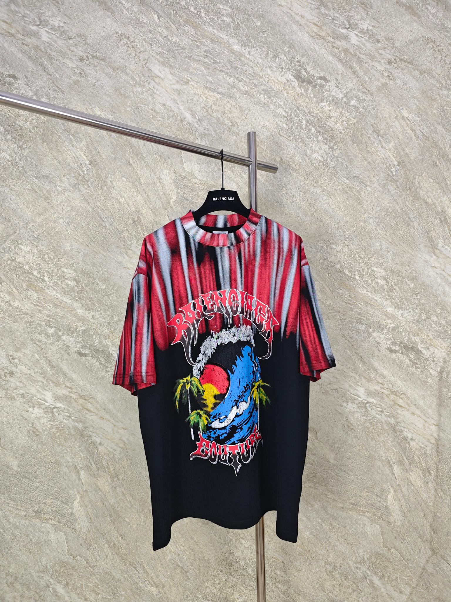 NO:824205,Top quality BLCG 26ss tie-dye wave print short-sleeved Color black. White SIZE1·2·3·4, Balenciaga-clothing, balenciaga, T-shirt,19860909顶级品质 BLCG 26ss 扎染海浪印花短袖 Color黑色.白色 SIZE1·2·3·4,巴黎世家-服装,balenciaga,T-shirt,,Women's clothing