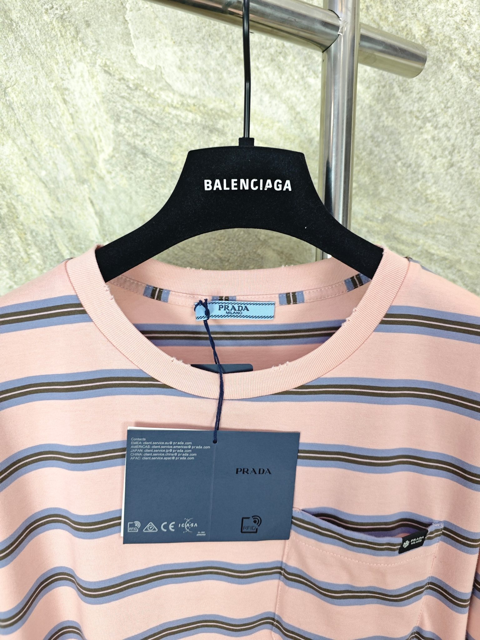 프라다 핑크 스트라이프 크루넥 긴팔 탑 139215 썸네일 이미지