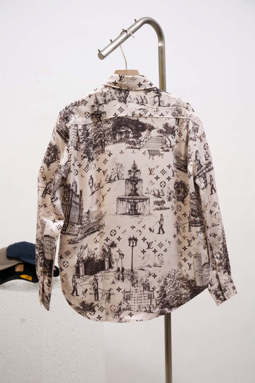 Louis Vuitton Monogram City Walk Printed Silk Long Sleeve Casual Shirt 3 windows1741090485258 11702315741262436434