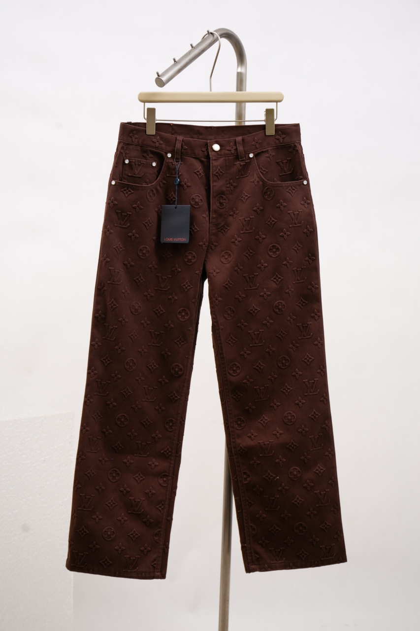 Louis Vuitton Monogram Embossed Straight Leg Jeans - Brown, Size 29-32 2 windows1742860687213 561703601906527403