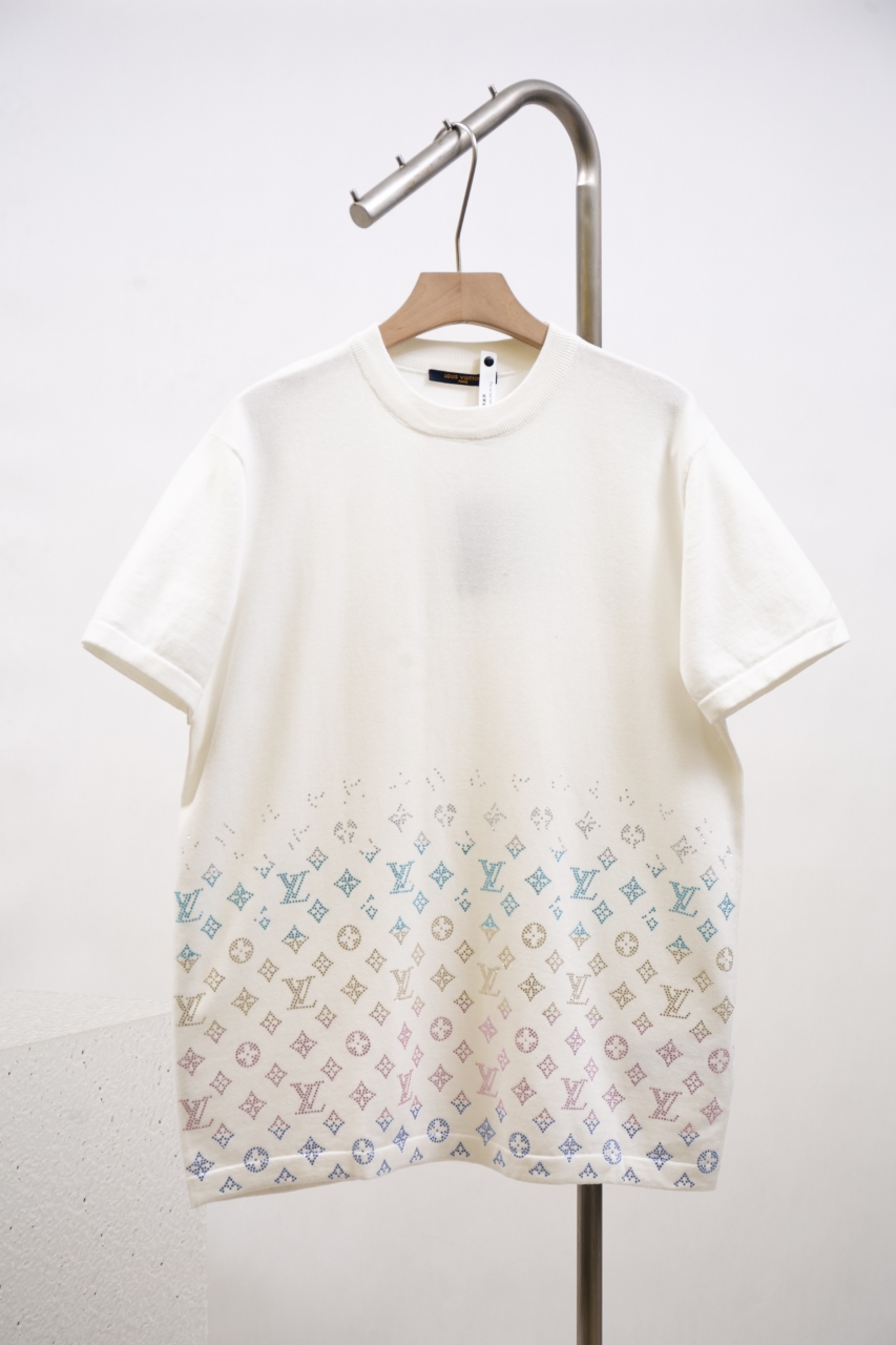 Louis Vuitton Crystal Jersey Tee - Crew Neck, Short Sleeve, Cotton Knit