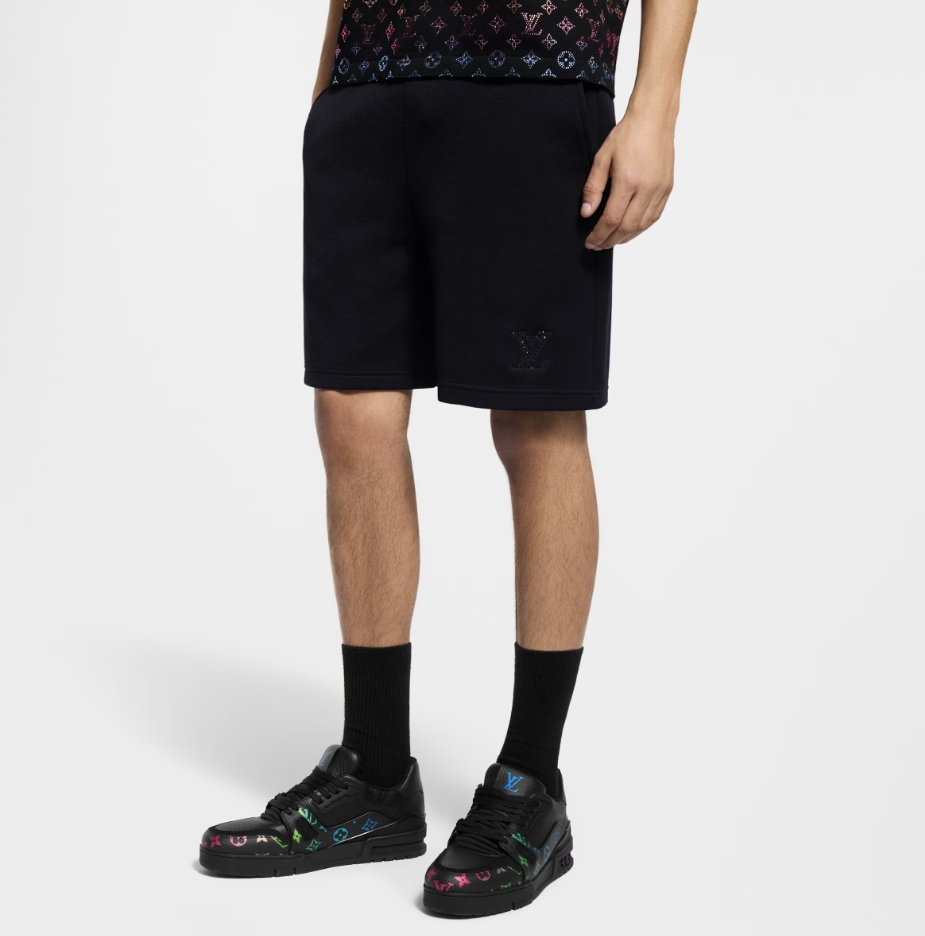 Louis Vuitton Rhinestone Logo Black Cotton Blend Sweat Shorts 5 windows1743704435971 413187348 1831808446