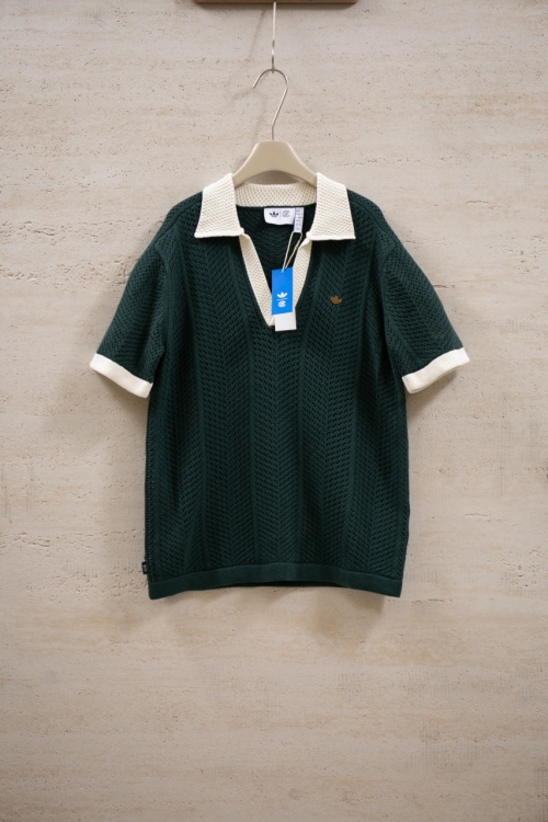 CLOT x Adidas Knitted Polo Shirt - Short Sleeve, Hollow-Out Design, Retro Style 1 CLOT x Adidas Knitted Polo Shirt - Short Sleeve, Hollow-Out Design, Retro Style