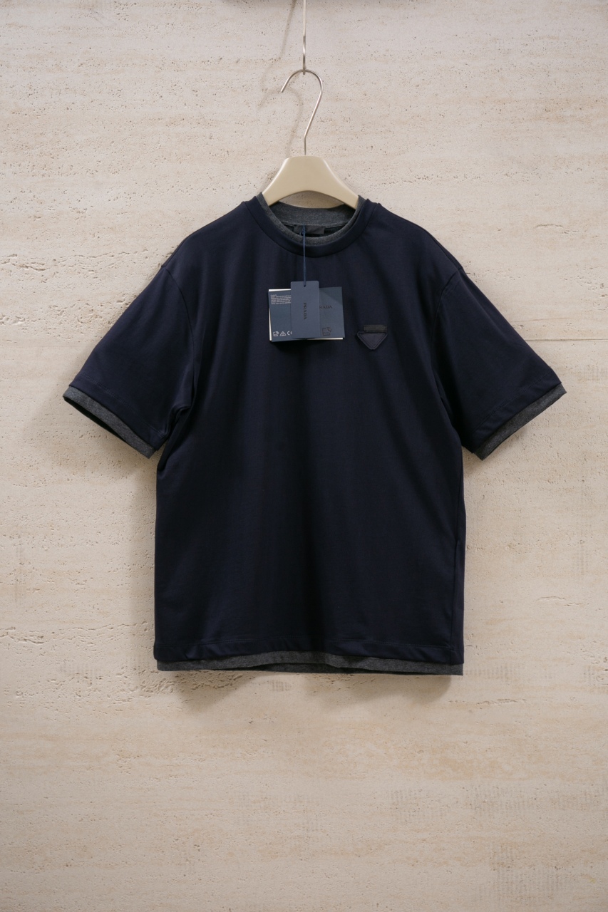 Prada Men's Layered-Look Cotton T-Shirt with Triangle Logo - Casual Style 2 windows1755714644523 562073934 613593727