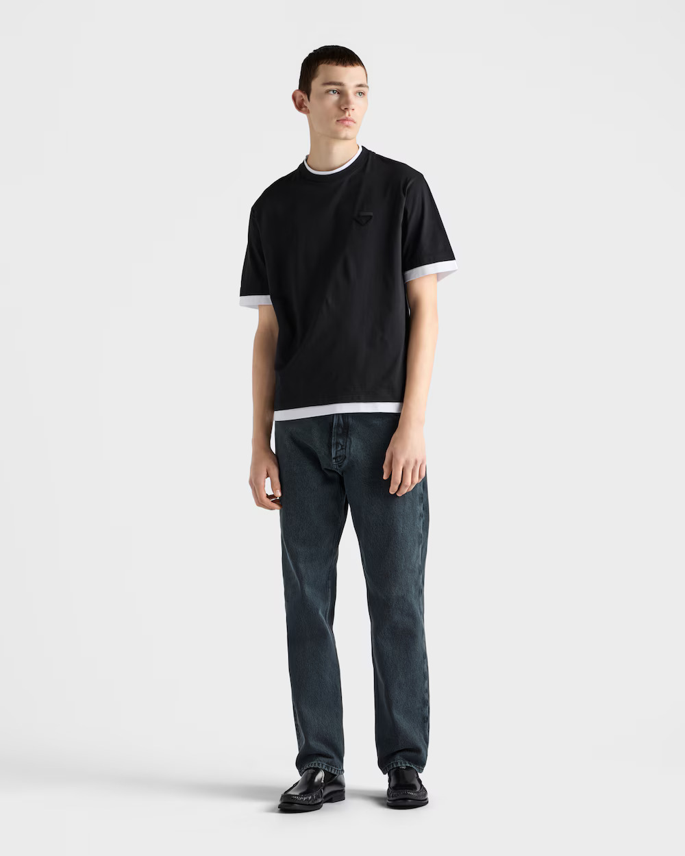 Prada Layered-Effect Cotton T-Shirt with Triangle Logo - Relaxed Fit 4 windows1755715015552 533617431 617013320
