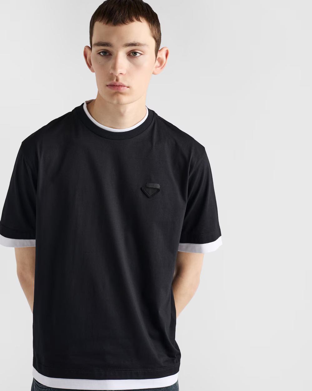 Prada Layered-Effect Cotton T-Shirt with Triangle Logo - Relaxed Fit 6 windows1755715015552 533617431625564674