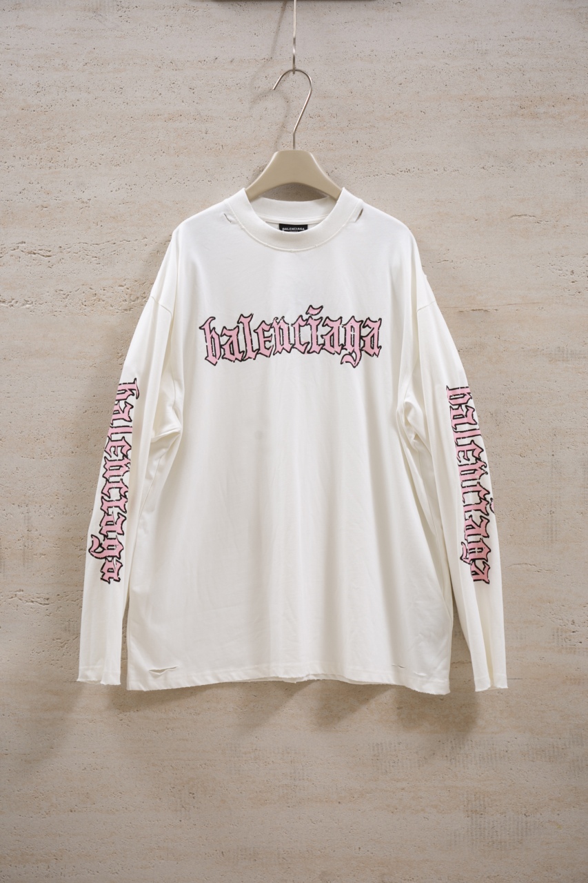 Balenciaga Gothic Logo Print Distressed Long Sleeve T-Shirt - Unisex 1 windows1756825725353 1769797837 221299826