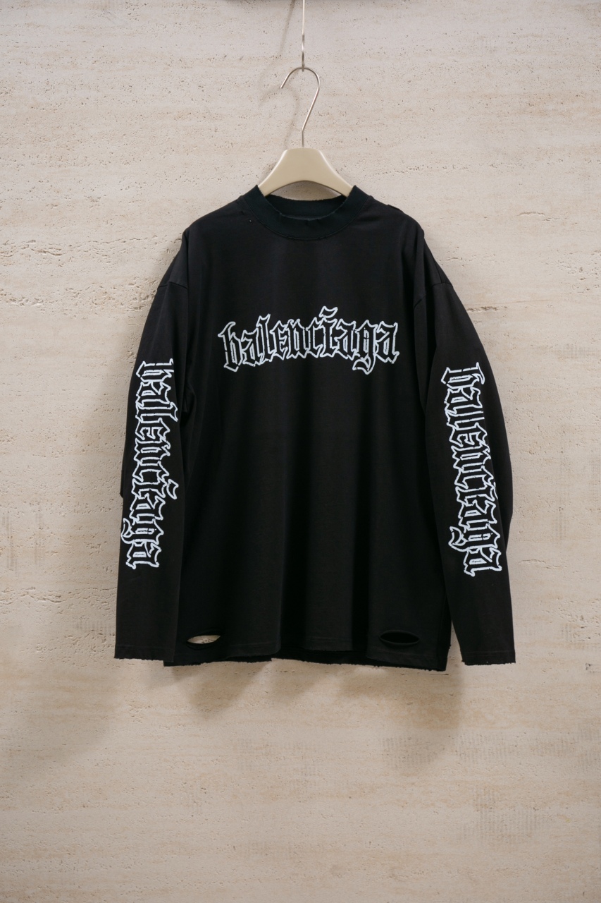 Balenciaga Gothic Logo Distressed Long Sleeve T-Shirt - Unisex
