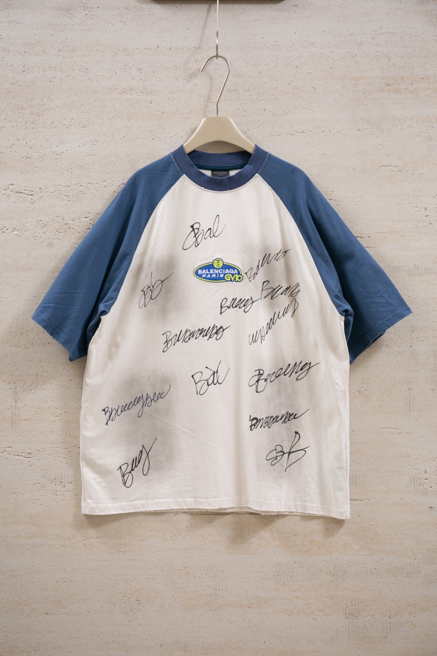 Balenciaga Hand-Drawn Signature Short Sleeve T-Shirt - Crew Neck, Blue and White 2 windows1756825896251 20772576281644645658