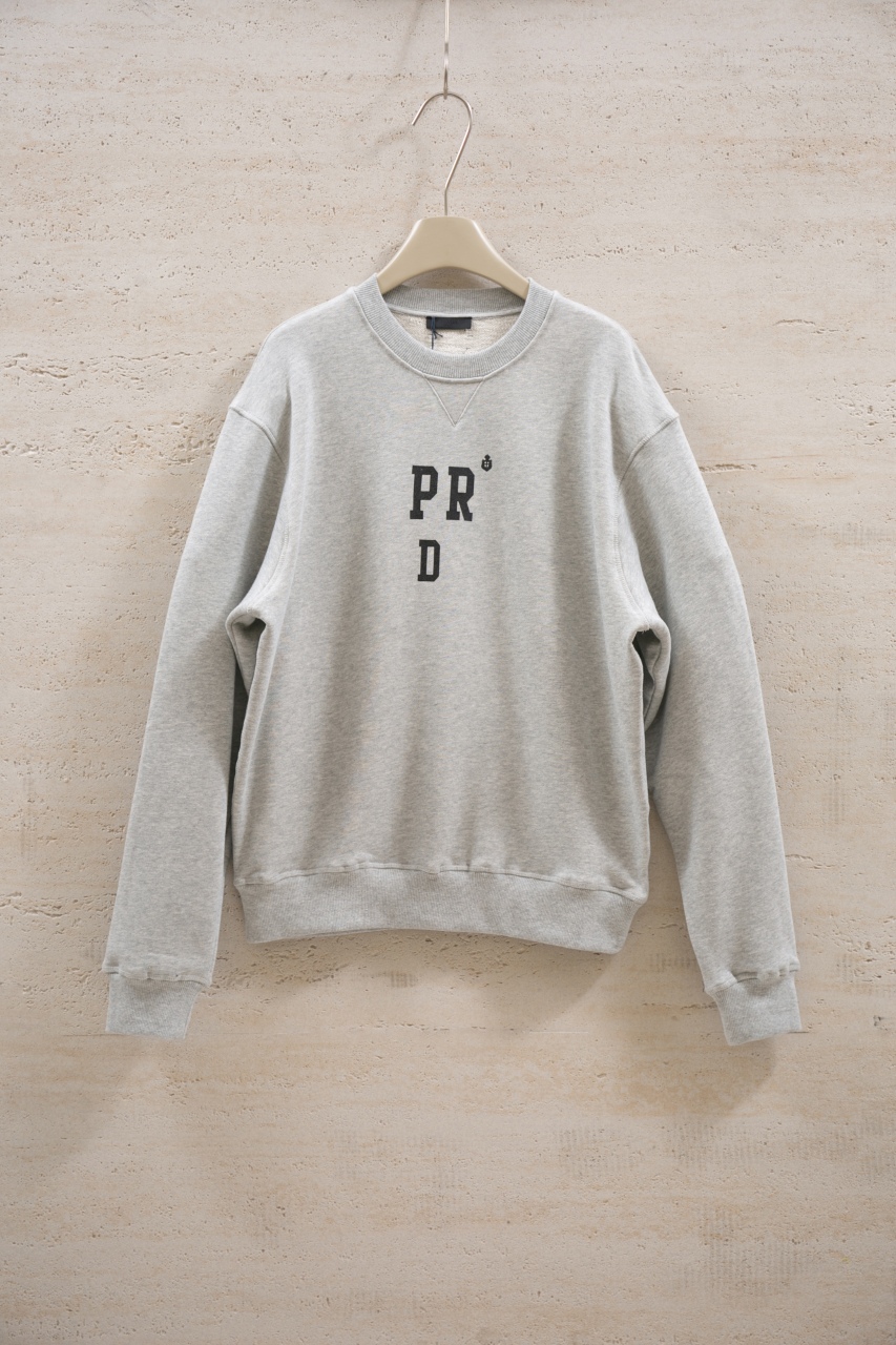 Prada Grey Cotton Fleece Sweatshirt with Flocked Logo, Classic Fit