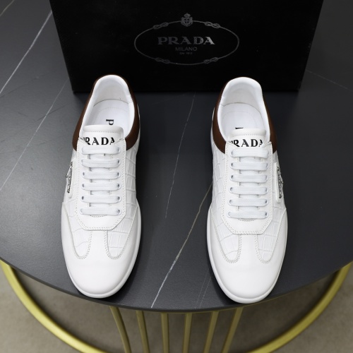 Prada Men's White Leather Crocodile-Embossed Lace-Up Sneakers