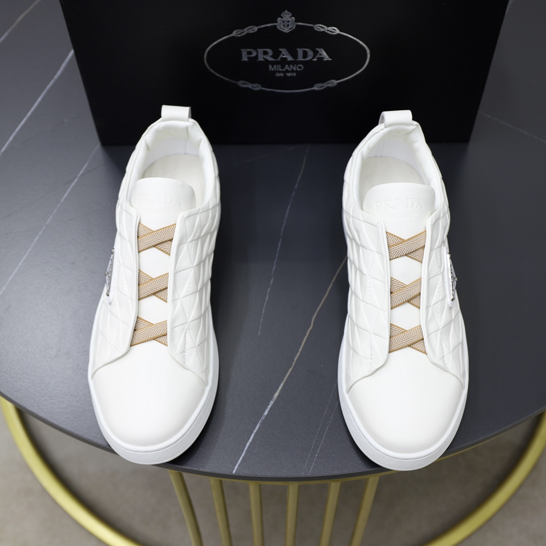 Prada Heren Sneakers - Stijlvol en Comfortabel - Witte Leren Sneakers
