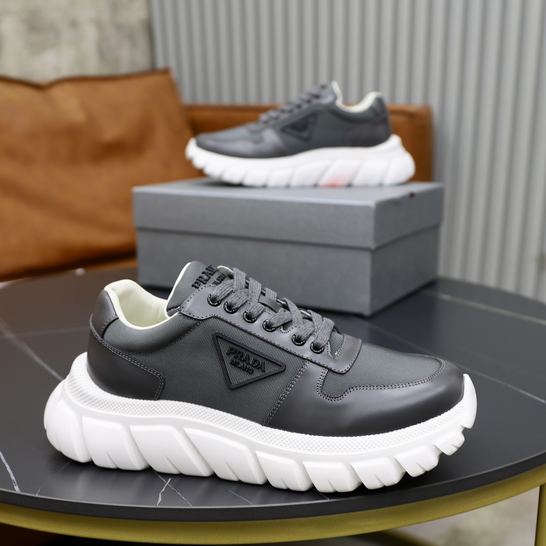Prada Men's Leather Sneakers Lace-up Casual Shoes, Gray, Sizes 38-44 4 i1723046509 5481 3