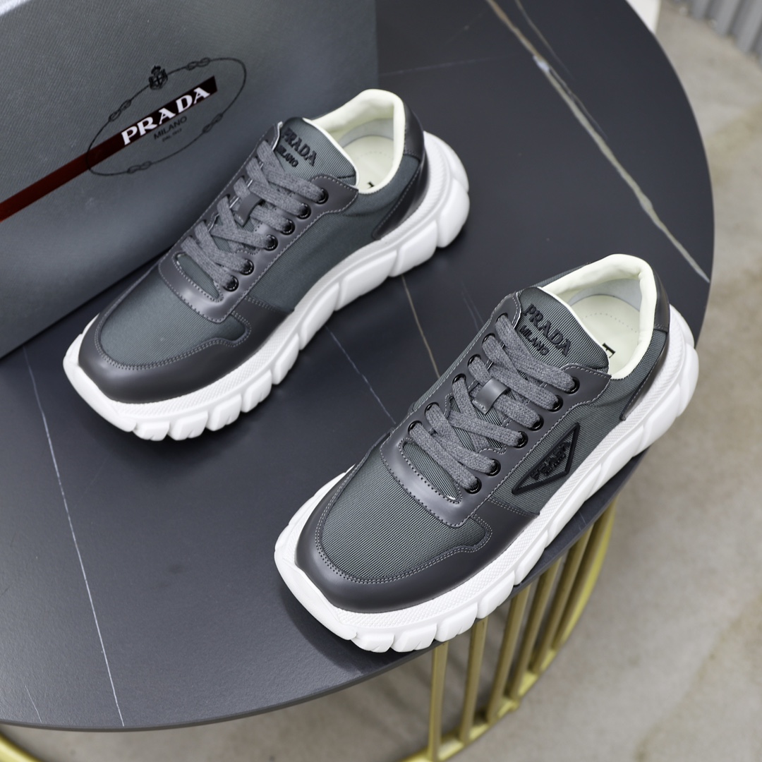 Prada Men's Leather Sneakers Lace-up Casual Shoes, Gray, Sizes 38-44 3 i1723046509 6477 7