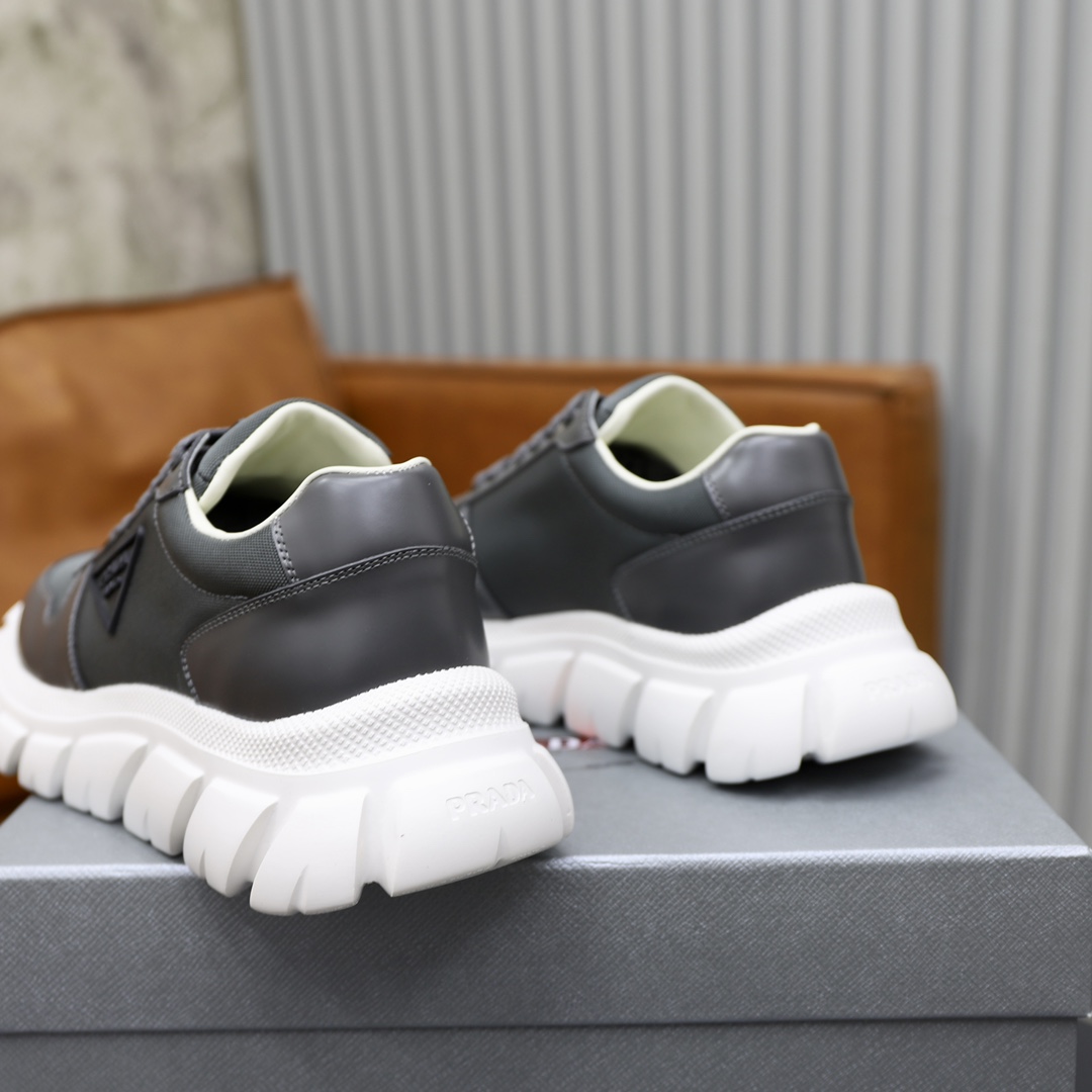 Prada Men's Leather Sneakers Lace-up Casual Shoes, Gray, Sizes 38-44 9 i1723046509 7652 4