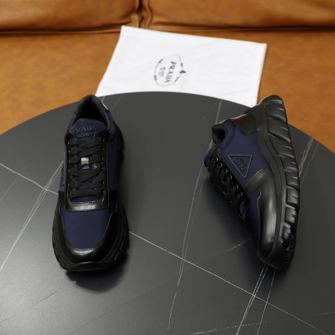 Prada Men's Leather Trimmed Sneakers - Soft Calfskin & TPU Sole - Black 7 i1723046567 1538 5