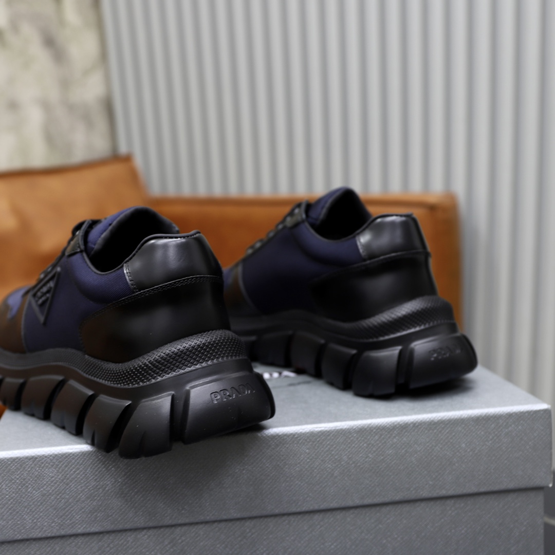 Prada Men's Leather Trimmed Sneakers - Soft Calfskin & TPU Sole - Black 9 i1723046567 1807 6