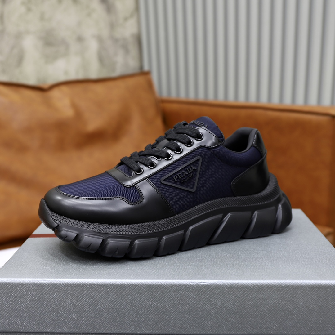 Prada Men's Leather Trimmed Sneakers - Soft Calfskin & TPU Sole - Black 5 i1723046567 1819 3