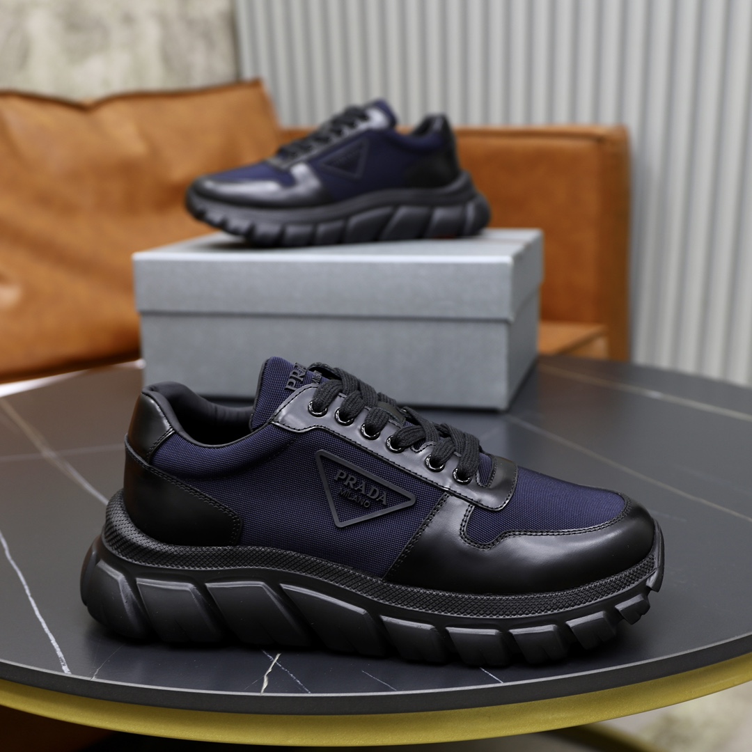 Prada Men's Leather Trimmed Sneakers - Soft Calfskin & TPU Sole - Black 4 i1723046567 4969 8
