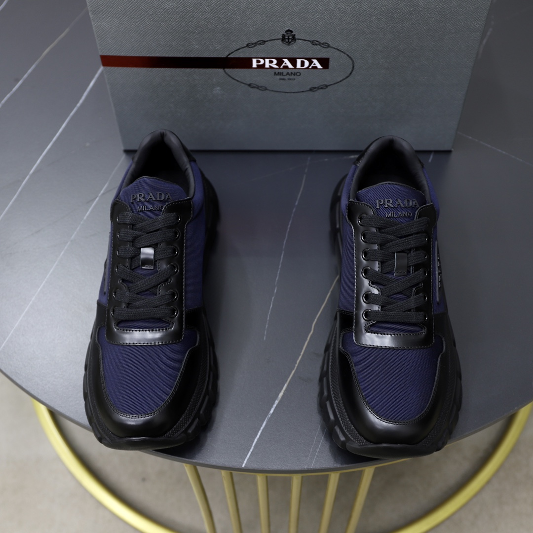 Prada Men's Leather Trimmed Sneakers - Soft Calfskin & TPU Sole - Black 2 i1723046567 8208 1