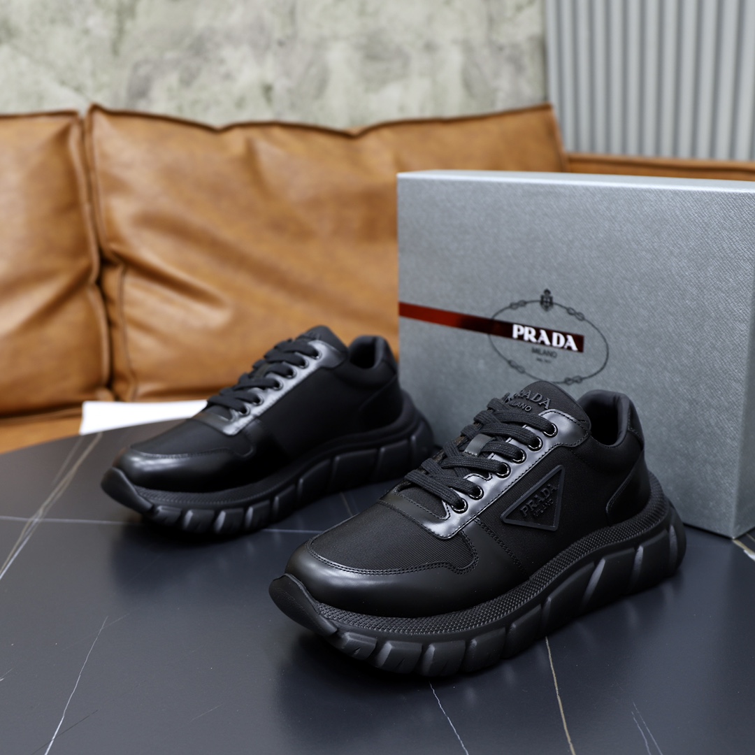 Prada Men's Black Leather & Fabric Lace-Up Sneakers, Sizes 38-44 10 i1723046627 5987 0