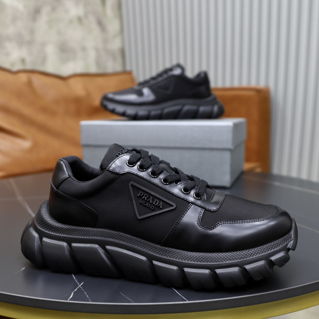 Prada Men's Black Leather & Fabric Lace-Up Sneakers, Sizes 38-44 4 i1723046627 6068 6