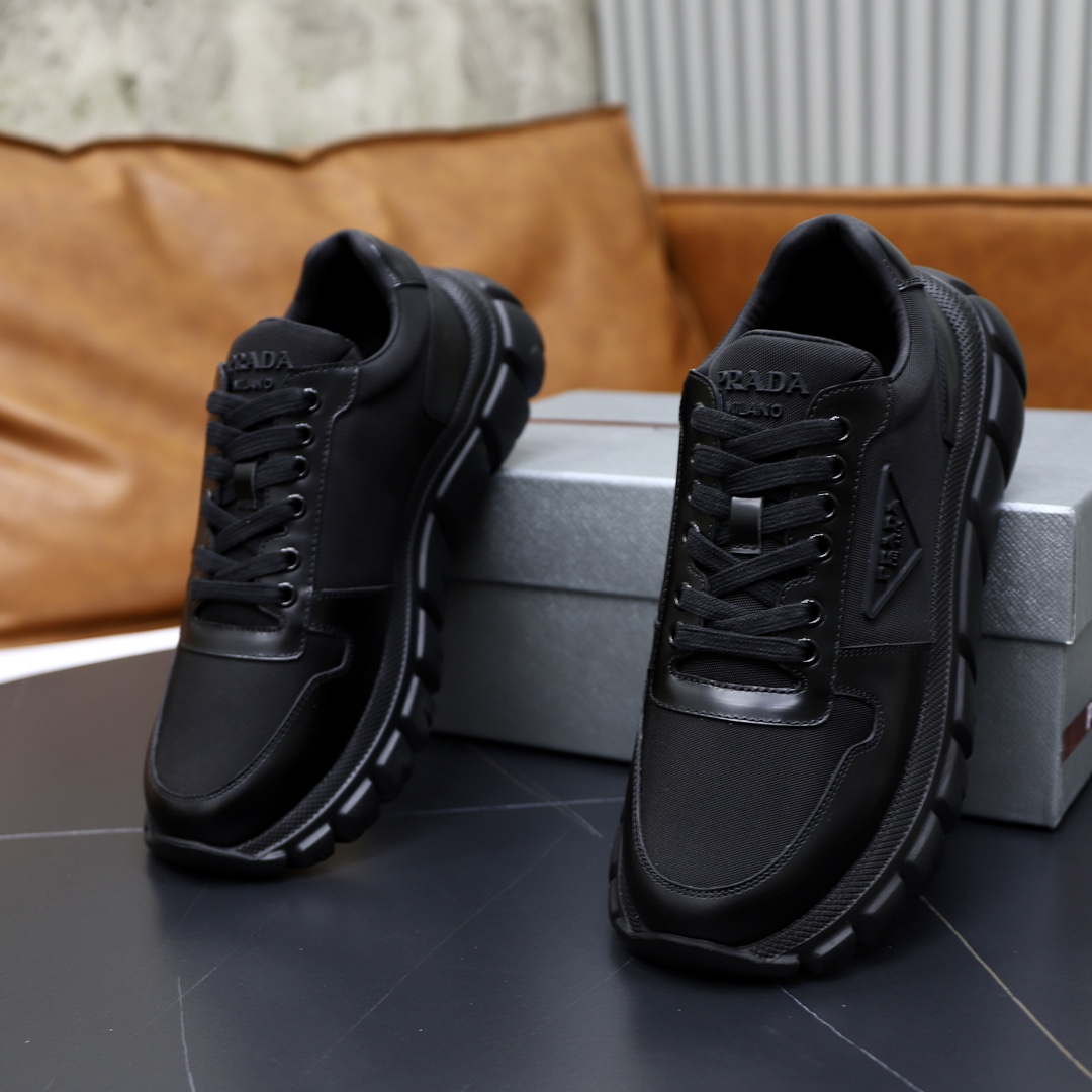 Prada Men's Black Leather & Fabric Lace-Up Sneakers, Sizes 38-44 8 i1723046627 6811 4