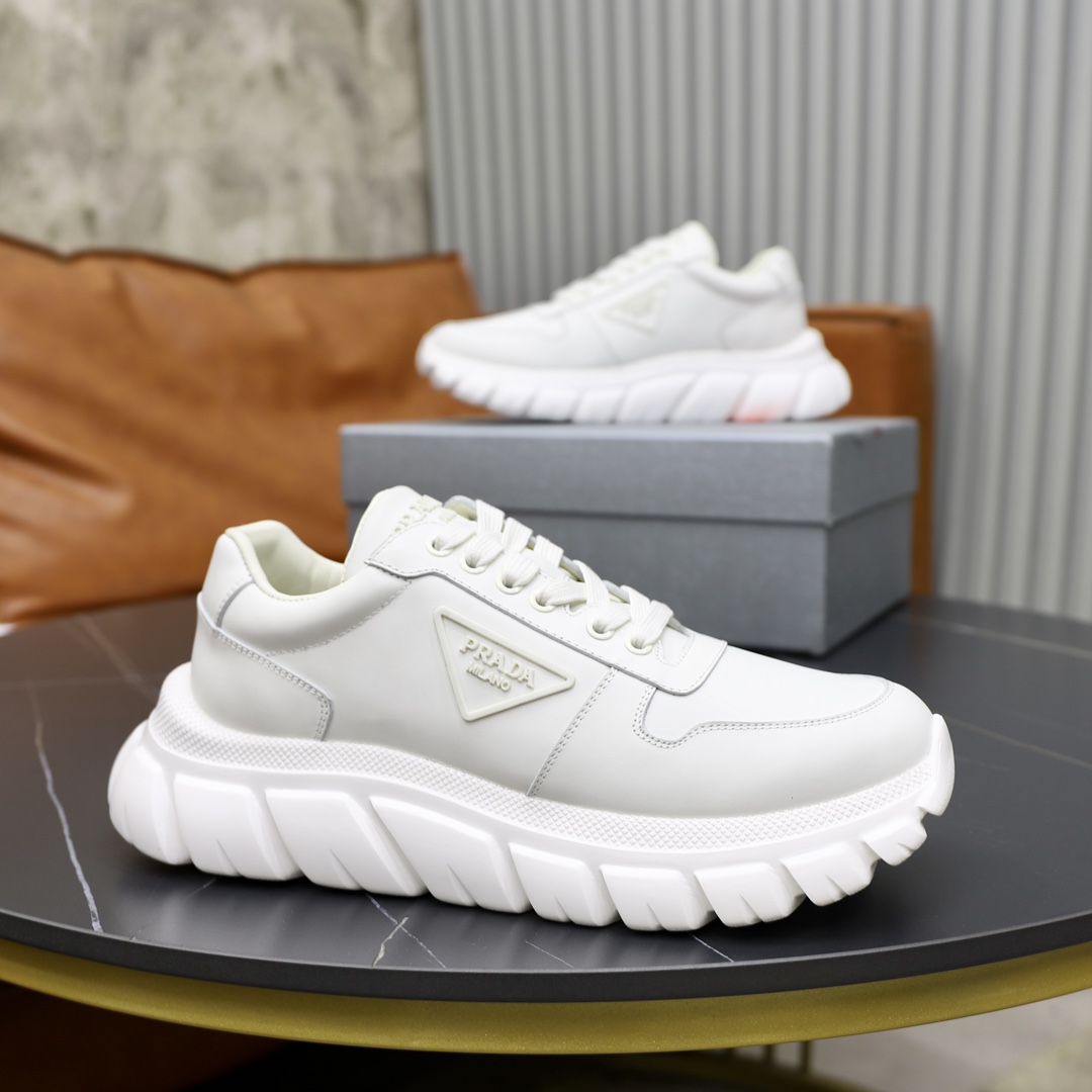 Prada Men's White Leather Lace-Up Sneakers Comfortable, Lightweight Shoes 4 i1723046658 6350 6