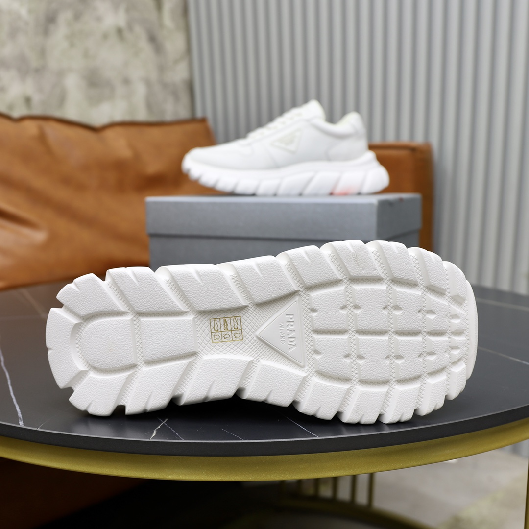 Prada Men's White Leather Lace-Up Sneakers Comfortable, Lightweight Shoes 10 i1723046658 9500 3