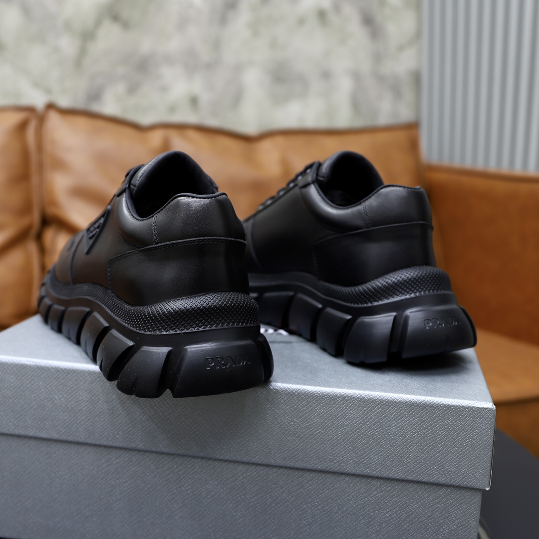 Prada Men's Black Leather Lace-Up Sneakers with Embossed Logo, Size 38-44 8 i1723046697 5501 4