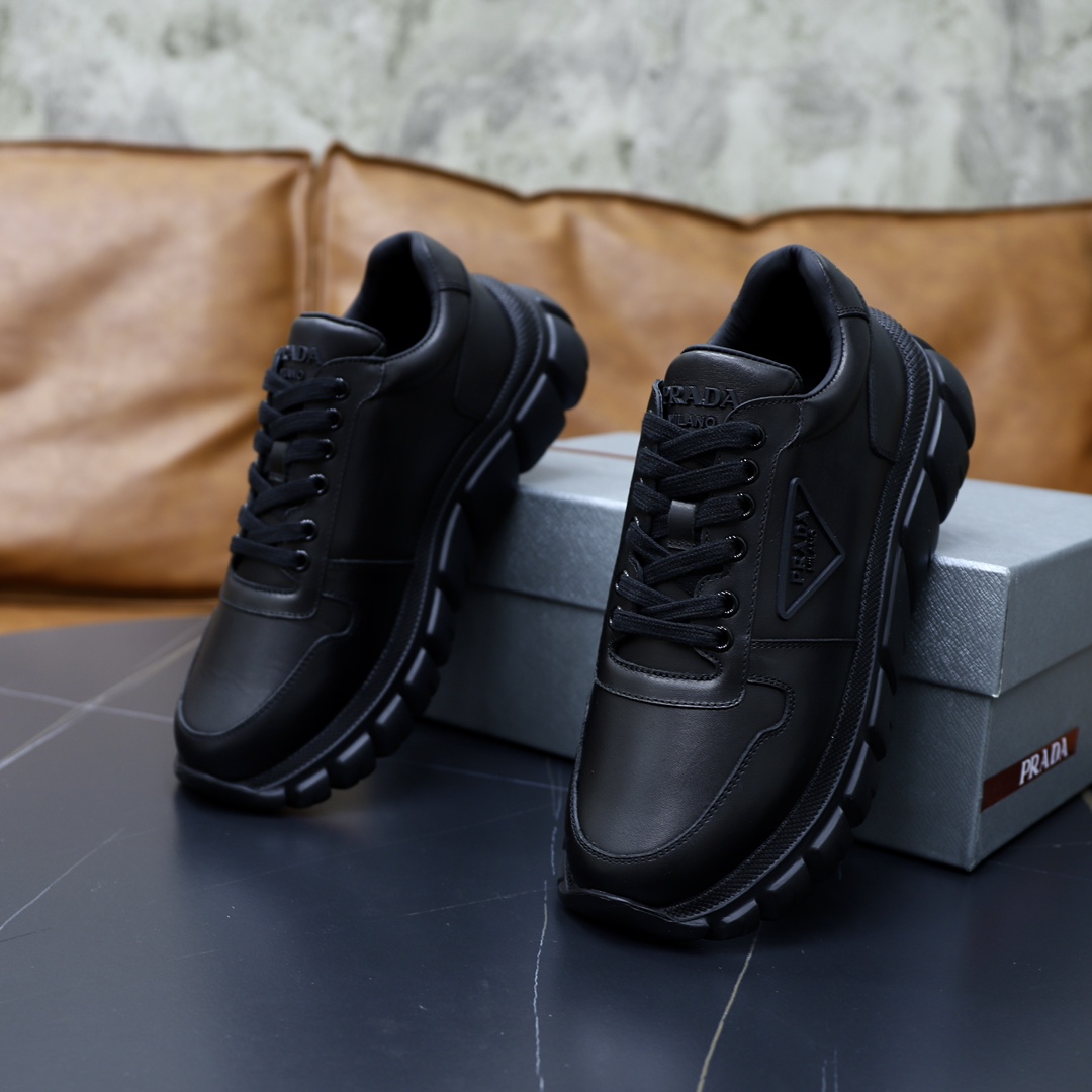 Prada Men's Black Leather Lace-Up Sneakers with Embossed Logo, Size 38-44 10 i1723046697 6135 8