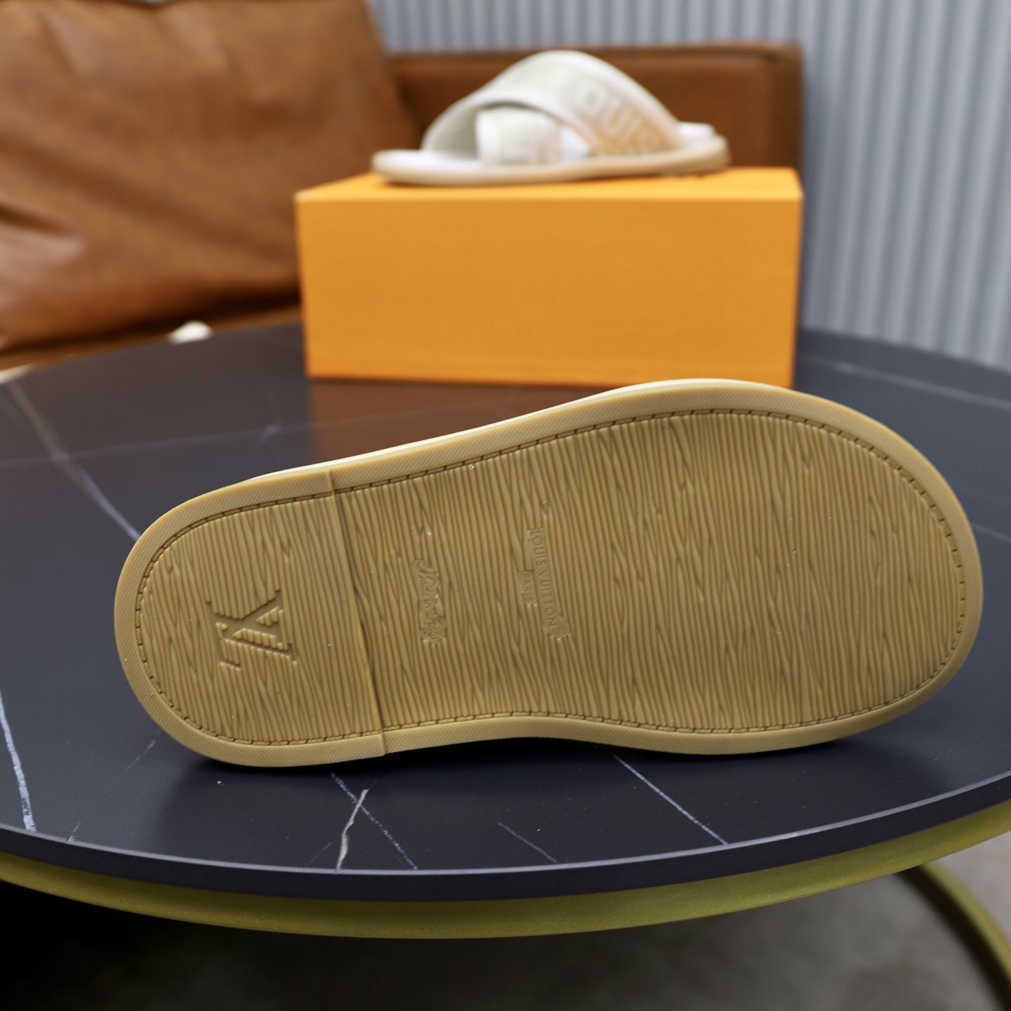 Louis Vuitton Monogram Embossed Cross Strap Sandals Slides, Beige, Unisex 10 i1740240511327 7110 0 8