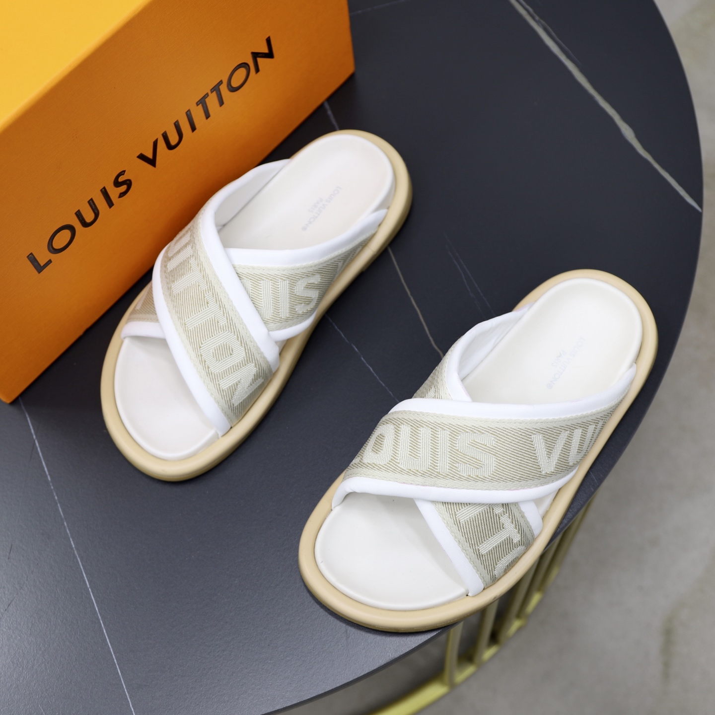 Louis Vuitton Embossed Crisscross Sandals, Designer Slides for Women and Men 3 i1740240563708 6746 0 1