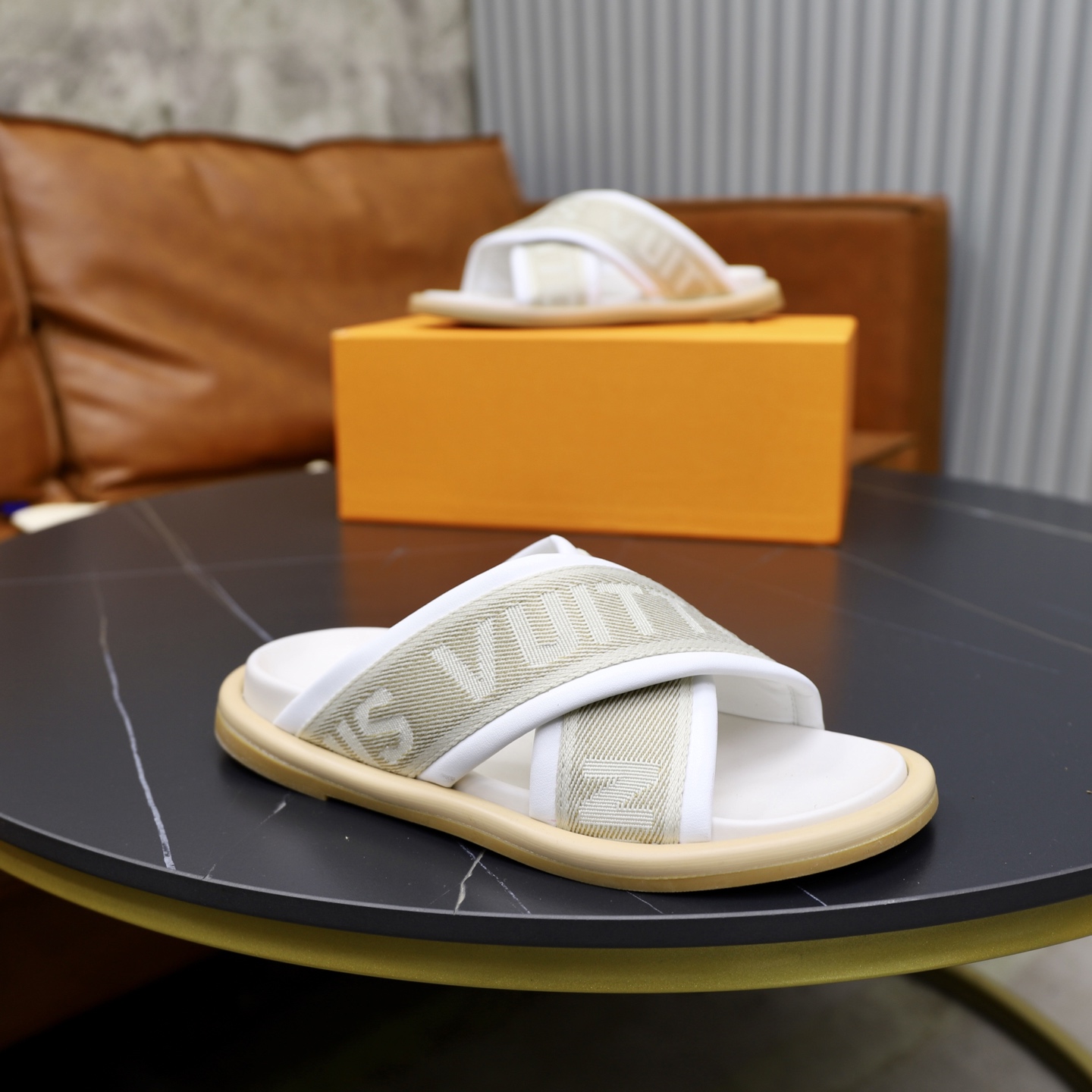 Louis Vuitton Embossed Crisscross Sandals, Designer Slides for Women and Men 9 i1740240565793 4906 0 7